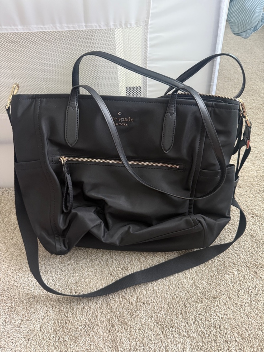 Kate Spade New York Black Nylon Diaper Bag with Crossbody Strap
